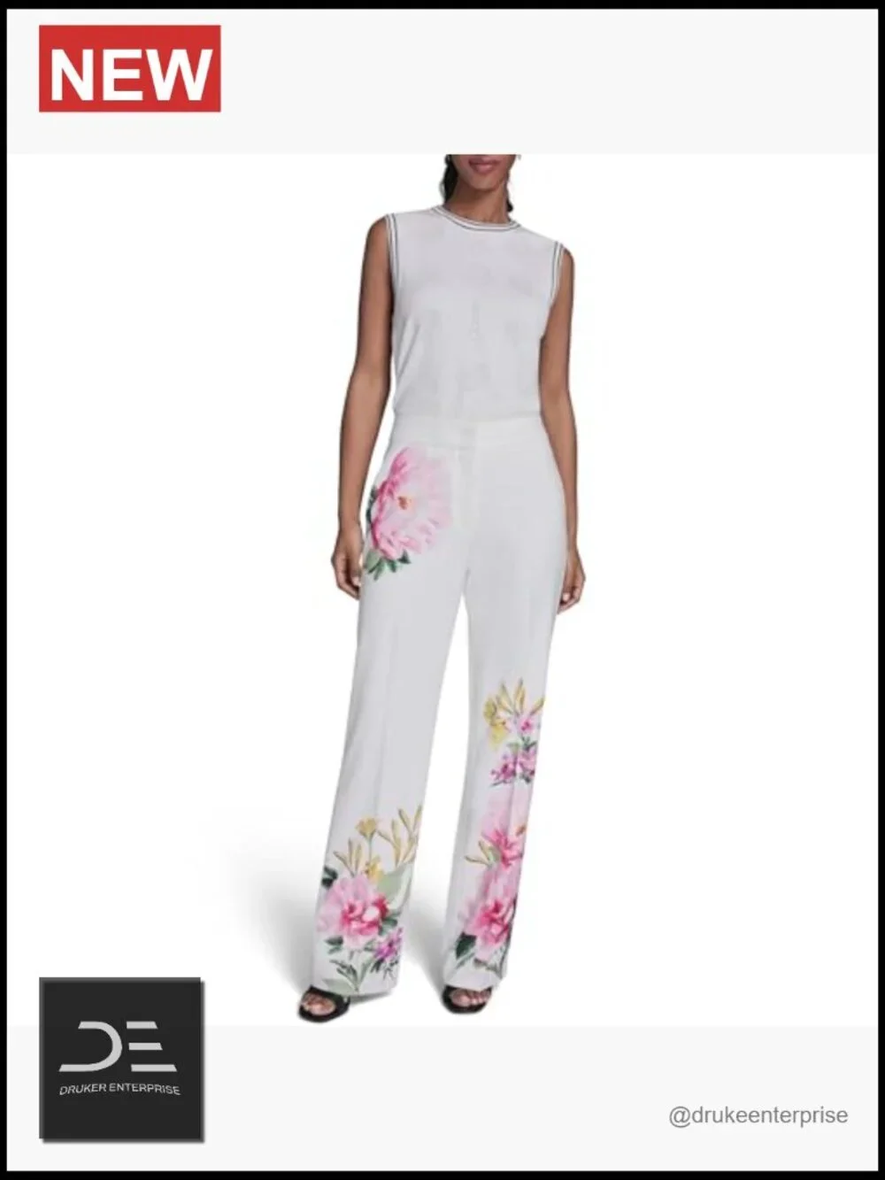 Printed Floral Mid Rise Trouser Pant with Zipper Closure